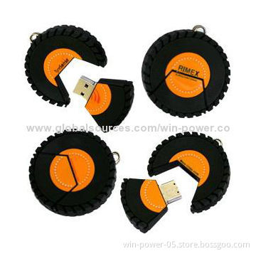Round USB Flash Drives, Made of PVC/Rubber with Capacity of 64MB to 64GB